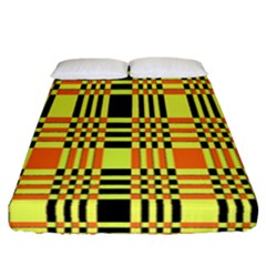 Yellow Orange And Black Background Plaid Like Background Of Halloween Colors Orange Yellow And Black Fitted Sheet (california King Size) by Simbadda