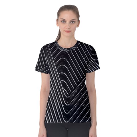 Chrome Abstract Pile Of Chrome Chairs Detail Women s Cotton Tee by Simbadda