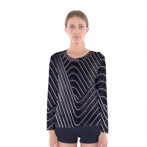 Chrome Abstract Pile Of Chrome Chairs Detail Women s Long Sleeve Tee by Simbadda