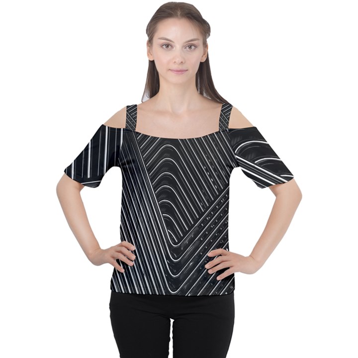 Chrome Abstract Pile Of Chrome Chairs Detail Women s Cutout Shoulder Tee