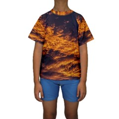 Abstract Orange Black Sunset Clouds Kids  Short Sleeve Swimwear by Simbadda