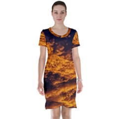 Abstract Orange Black Sunset Clouds Short Sleeve Nightdress by Simbadda