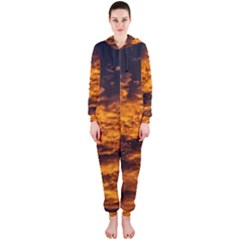 Abstract Orange Black Sunset Clouds Hooded Jumpsuit (ladies)  by Simbadda