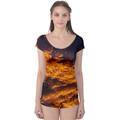 Abstract Orange Black Sunset Clouds Boyleg Leotard  by Simbadda