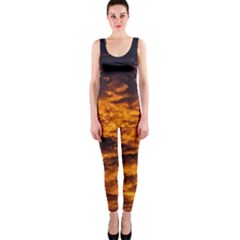 Abstract Orange Black Sunset Clouds Onepiece Catsuit by Simbadda