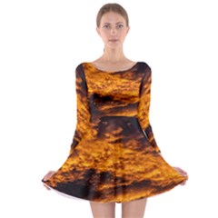 Abstract Orange Black Sunset Clouds Long Sleeve Skater Dress by Simbadda