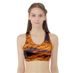 Abstract Orange Black Sunset Clouds Sports Bra With Border by Simbadda