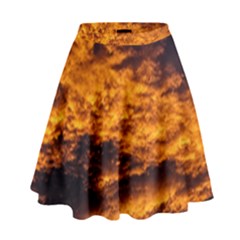 Abstract Orange Black Sunset Clouds High Waist Skirt by Simbadda