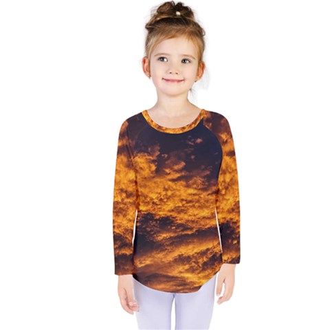 Abstract Orange Black Sunset Clouds Kids  Long Sleeve Tee by Simbadda