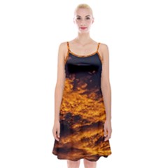 Abstract Orange Black Sunset Clouds Spaghetti Strap Velvet Dress by Simbadda