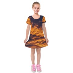 Abstract Orange Black Sunset Clouds Kids  Short Sleeve Velvet Dress by Simbadda