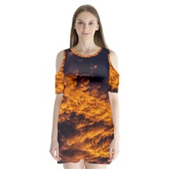 Abstract Orange Black Sunset Clouds Shoulder Cutout Velvet  One Piece by Simbadda