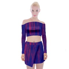 Abstract Color Red Blue Off Shoulder Top With Skirt Set