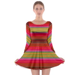 Fiesta Stripe Bright Colorful Neon Stripes Cinco De Mayo Background Long Sleeve Skater Dress by Simbadda