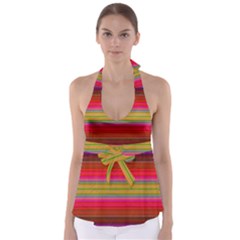 Fiesta Stripe Bright Colorful Neon Stripes Cinco De Mayo Background Babydoll Tankini Top by Simbadda