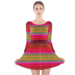 Fiesta Stripe Bright Colorful Neon Stripes Cinco De Mayo Background Long Sleeve Velvet Skater Dress by Simbadda