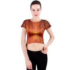 Abstract Wallpaper With Glowing Light Crew Neck Crop Top by Simbadda