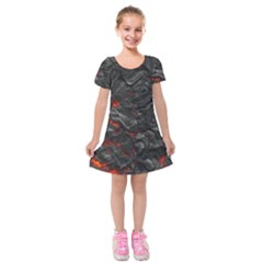 Volcanic Lava Background Effect Kids  Short Sleeve Velvet Dress by Simbadda