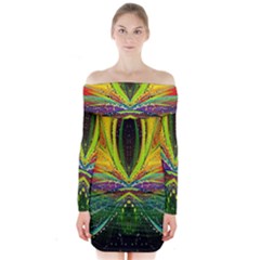 Future Abstract Desktop Wallpaper Long Sleeve Off Shoulder Dress by Simbadda