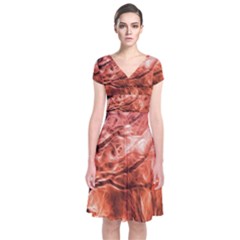 Fire In The Forest Artistic Reproduction Of A Forest Photo Short Sleeve Front Wrap Dress by Simbadda