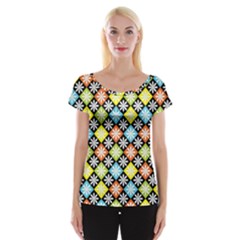 Diamond Argyle Pattern Colorful Diamonds On Argyle Style Women s Cap Sleeve Top by Simbadda