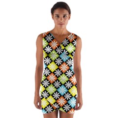 Diamond Argyle Pattern Colorful Diamonds On Argyle Style Wrap Front Bodycon Dress by Simbadda