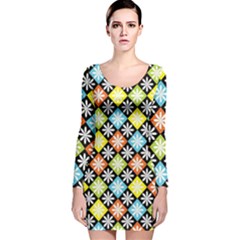 Diamond Argyle Pattern Colorful Diamonds On Argyle Style Long Sleeve Velvet Bodycon Dress