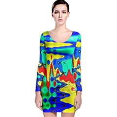 Bright Colours Abstract Long Sleeve Bodycon Dress