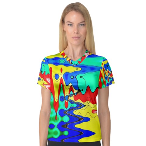 Bright Colours Abstract Women s V-neck Sport Mesh Tee by Simbadda