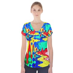 Bright Colours Abstract Short Sleeve Front Detail Top by Simbadda