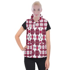 Seamless Abstract Pattern With Red Elements Background Women s Button Up Puffer Vest