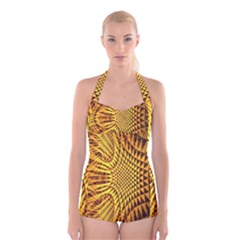 Patterned Wallpapers Boyleg Halter Swimsuit  by Simbadda