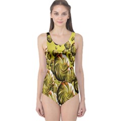 Melting Gold Drops Brighten Version Abstract Pattern Revised Edition One Piece Swimsuit by Simbadda