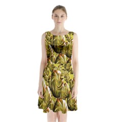 Melting Gold Drops Brighten Version Abstract Pattern Revised Edition Sleeveless Chiffon Waist Tie Dress by Simbadda