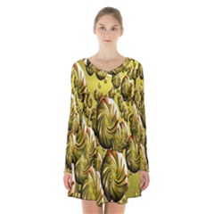 Melting Gold Drops Brighten Version Abstract Pattern Revised Edition Long Sleeve Velvet V-neck Dress by Simbadda