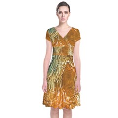 Light Effect Abstract Background Wallpaper Short Sleeve Front Wrap Dress by Simbadda