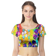 Abstract Flowers Design Short Sleeve Crop Top (tight Fit) by Simbadda