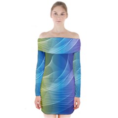 Colorful Guilloche Spiral Pattern Background Long Sleeve Off Shoulder Dress by Simbadda