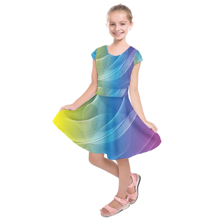 Colorful Guilloche Spiral Pattern Background Kids  Short Sleeve Dress