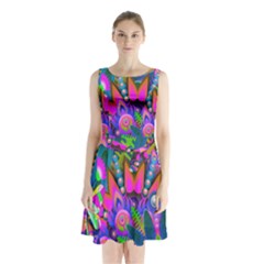 Wild Abstract Design Sleeveless Chiffon Waist Tie Dress by Simbadda