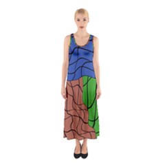 Abstract Art Mixed Colors Sleeveless Maxi Dress by Simbadda