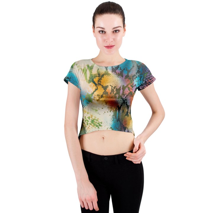 Abstract Color Splash Background Colorful Wallpaper Crew Neck Crop Top