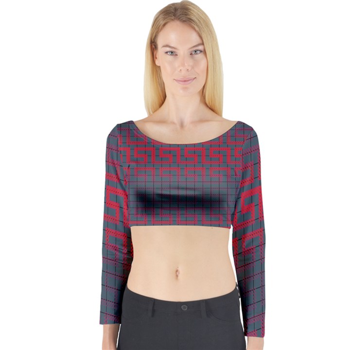 Abstract Tiling Pattern Background Long Sleeve Crop Top