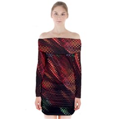 Abstract Green And Red Background Long Sleeve Off Shoulder Dress by Simbadda