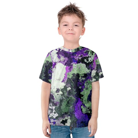 Background Abstract With Green And Purple Hues Kids  Cotton Tee by Simbadda