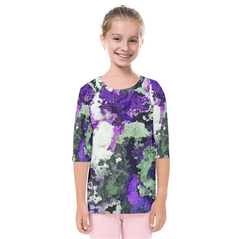 Background Abstract With Green And Purple Hues Kids  Quarter Sleeve Raglan Tee by Simbadda