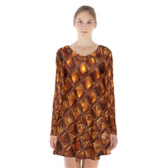 Caramel Honeycomb An Abstract Image Long Sleeve Velvet V-neck Dress by Simbadda