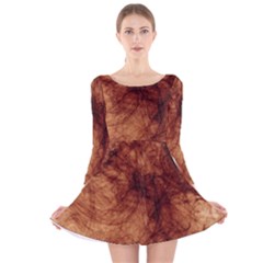 Abstract Brown Smoke Long Sleeve Velvet Skater Dress