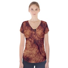 Abstract Brown Smoke Short Sleeve Front Detail Top by Simbadda