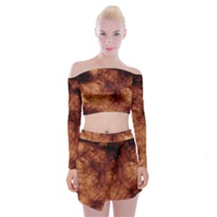 Abstract Brown Smoke Off Shoulder Top With Skirt Set